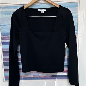 And Now This Women's Elegant Black Square Neck Blouse